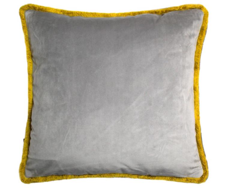 Rylan Square Cushion, Grey/Ochre Velvet